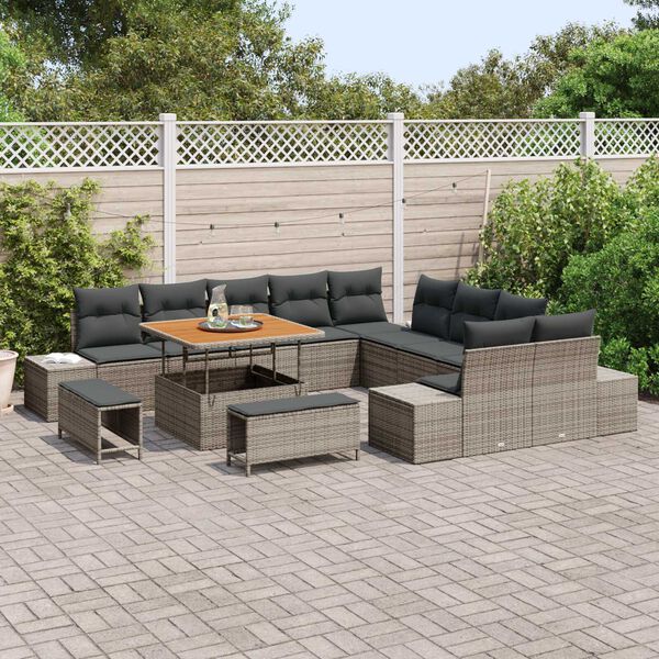 vidaXL Gartensofa-set mit Kissen 13 pcs Grau Poly-Rattan