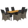 vidaXL 7-tlg. Garten-Bistro-Set mit Kissen Grau Poly Rattan