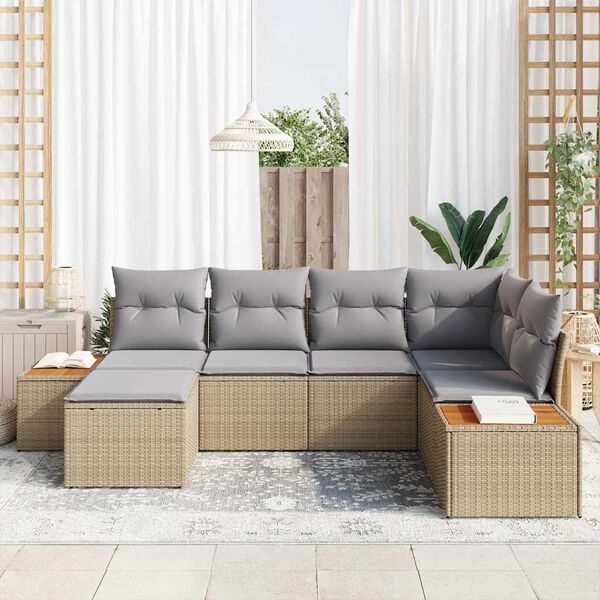 vidaXL Gartensofa-set mit Kissen 6 pcs Beige und Hellgrau Poly Rattan