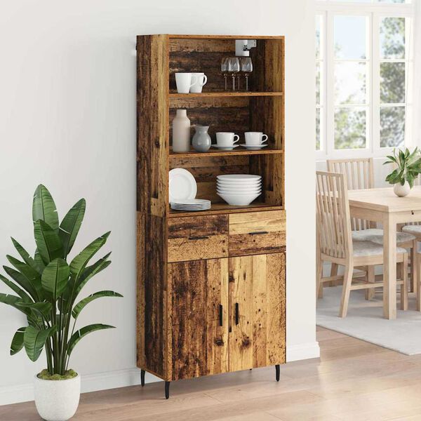 vidaXL Highboard Altholz 69,5 x 34 x 180 cm Engineered Wood und Glas