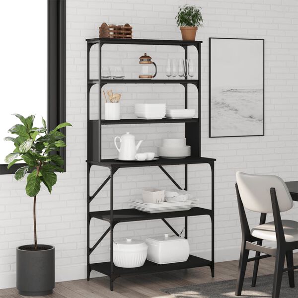 vidaXL B&auml;ckerregal 6 F&auml;cher Schwarz 90x40x180 cm Holzwerkstoff