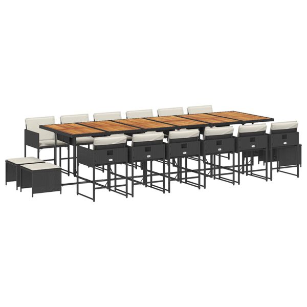 vidaXL 17-tlg. Garten-Essgruppe mit Kissen Schwarz Poly Rattan