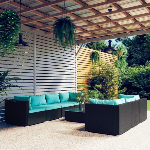 vidaXL 8-tlg. Garten-Lounge-Set mit Kissen Poly Rattan Schwarz