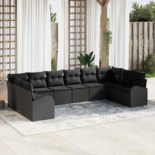 vidaXL Sofa Set mit Kissen 10 pcs Schwarz Polyrattan