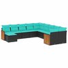 vidaXL 11-teiliges Gartensofa-Set mit Kissen, schwarzes Polyrattan
