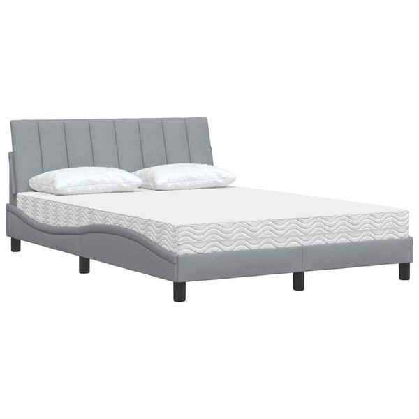 vidaXL Bett mit Matratze "Hanko" Hellgrau 140x200 cm Stoff