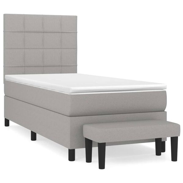 vidaXL Boxspringbett mit Matratze Hellgrau 100x200 cm Stoff