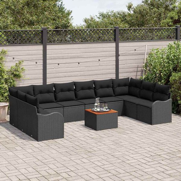 vidaXL Gartensofa-set mit Kissen 11 pcs Schwarz Poly-Rattan