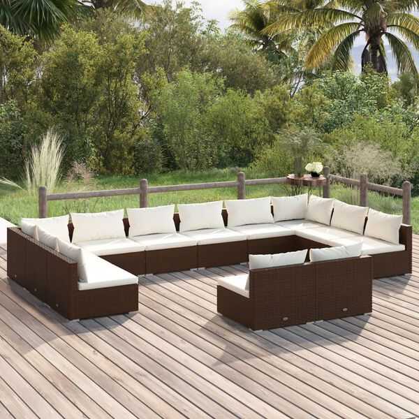 vidaXL 12-tlg. Garten-Lounge-Set mit Kissen Braun Poly Rattan