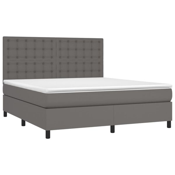 vidaXL Boxspringbett mit Matratze & LED Grau 160x200 cm Kunstleder