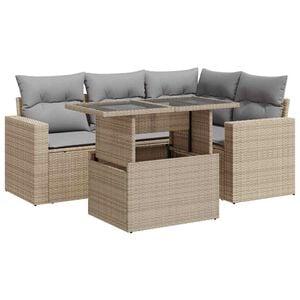 vidaXL 5-tlg. Garten-Sofagarnitur mit Kissen Beige Poly Rattan