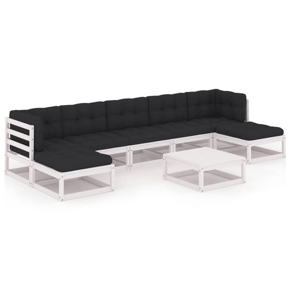 vidaXL 8-tlg. Garten-Lounge-Set mit Kissen Weiß Massivholz Kiefer