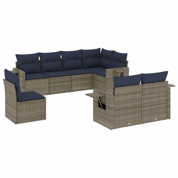 vidaXL 8-teiliges Gartensofa-Set mit Kissen, grau, Polyrattan
