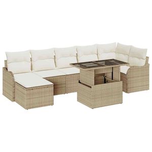 vidaXL Garten-Sofa-Set mit Kissen mit Speicher 8 pcs Beige Poly Rattan
