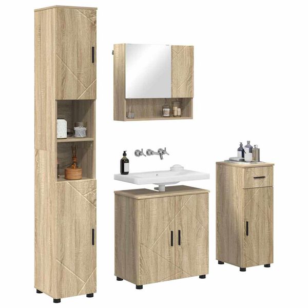 vidaXL Badezimmerm&ouml;bel-Set 4 pcs Sonoma-Eiche Holzwerkstoff & Metall