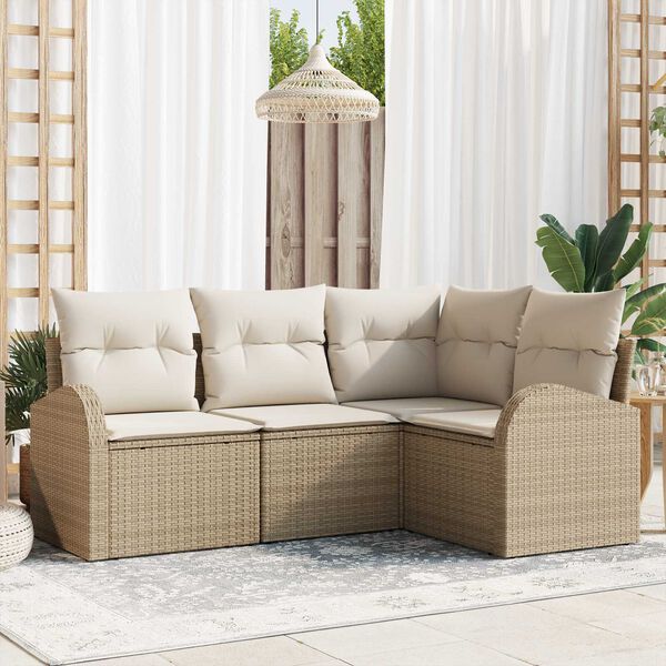 vidaXL Gartensofa-set mit Kissen 4 pcs Beige und Weiß Poly-Rattan