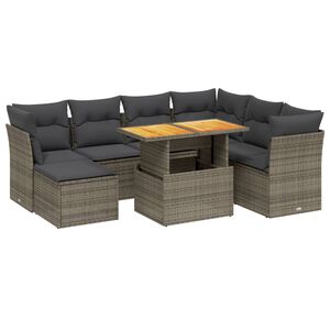 vidaXL 8-tlg. Garten-Sofagarnitur mit Kissen Grau Poly Rattan
