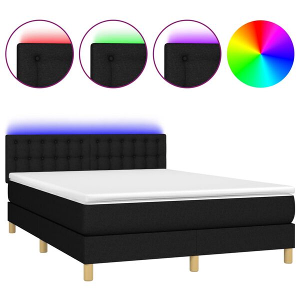 vidaXL Boxspringbett mit Matratze & LED Schwarz 140x190 cm Stoff