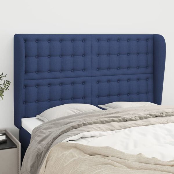 vidaXL Kopfteil mit Ohren Blau 147x23x118/128 cm Stoff