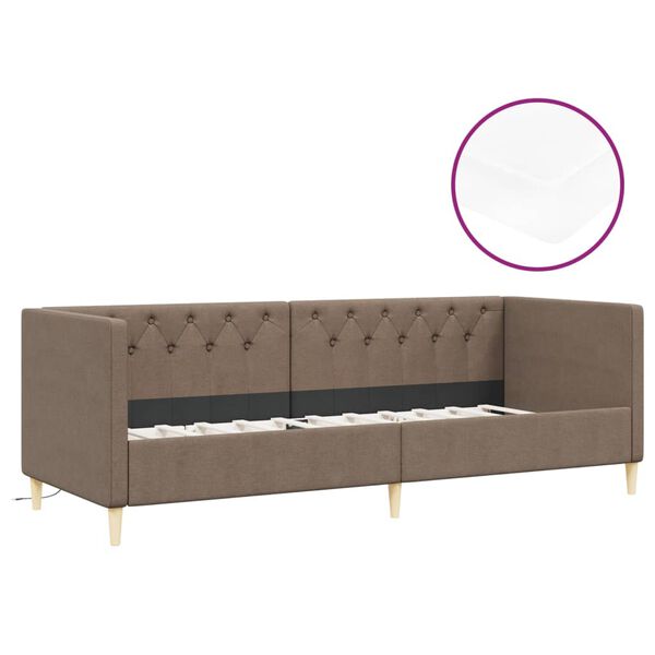 vidaXL Tagesbett mit Matratze USB Taupe Stoff 90x200 cm