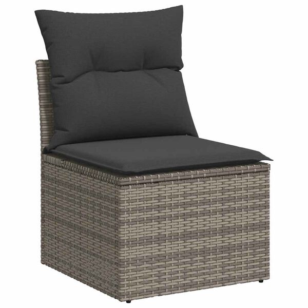 vidaXL 8-tlg. Garten-Sofagarnitur mit Kissen Grau Poly Rattan Akazie