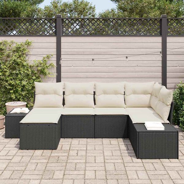 vidaXL Garten-Sofa-Set mit Kissen 6 pcs Schwarz und Creme Poly-Rattan