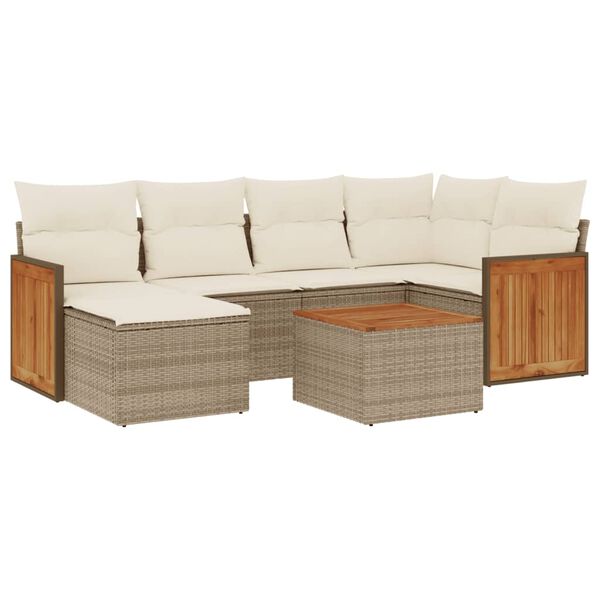 vidaXL 7-tlg. Garten-Sofagarnitur mit Kissen Beige Poly Rattan