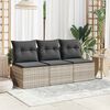 vidaXL Gartensofa mit Kissen 3-Sitzer Hellgrau Poly Rattan