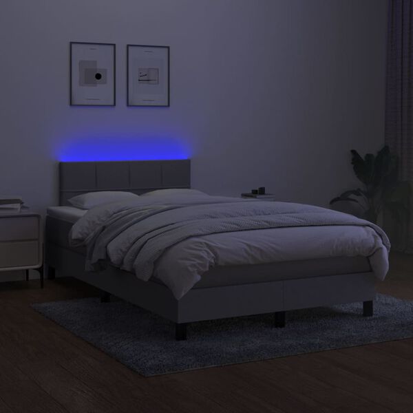 vidaXL Boxspringbett mit Matratze & LED Hellgrau 120x200 cm Stoff