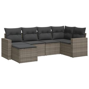 vidaXL 6-tlg. Garten-Sofagarnitur mit Kissen Grau Poly Rattan
