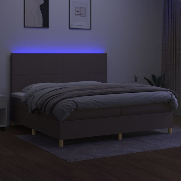 vidaXL Boxspringbett mit Matratze & LED Taupe 200x200 cm Stoff
