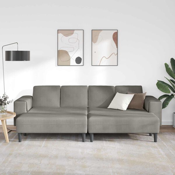 vidaXL Sofa mit Kissen Hellgrau 250 x 188 x 76 cm Cordstoff