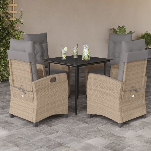 vidaXL 5-tlg. Garten-Essgruppe mit Kissen Beigemischung Poly Rattan