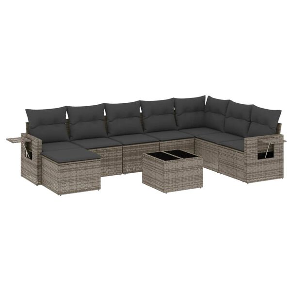vidaXL 9-tlg. Garten-Sofagarnitur mit Kissen Grau Poly Rattan