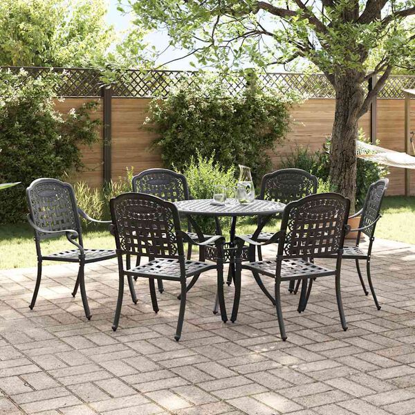 vidaXL Garten Essgruppe 7 pcs Schwarz Aluminium