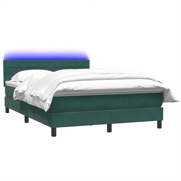 vidaXL Boxspringbett mit Matratze & LED Dunkelgr&uuml;n 160x210 cm Samt