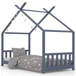 vidaXL Kinder-Bettgestell Grau Massivholz Kiefer 80 x 160 cm