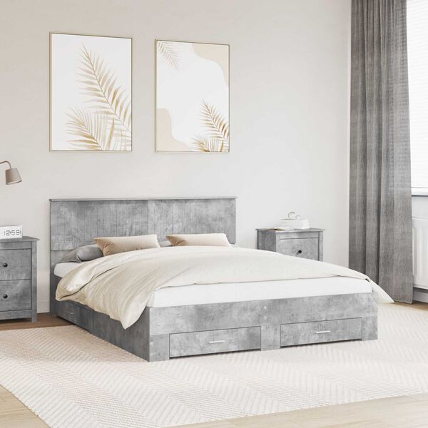 vidaXL Bettrahmen mit Kopfteil Beton Grau 160 x 200 cm Holzwerkstoff