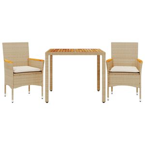 vidaXL 3-tlg. Garten-Essgruppe mit Kissen Beige Poly Rattan Akazie