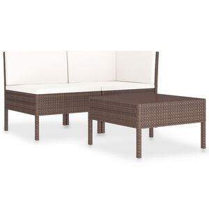 vidaXL 3-tlg. Garten-Lounge-Set mit Auflagen Poly Rattan Braun