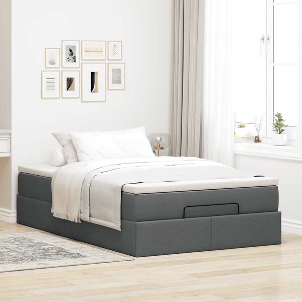 vidaXL Ottoman-Bett mit Matratze Dunkelgrau 120x200 cm Stoff