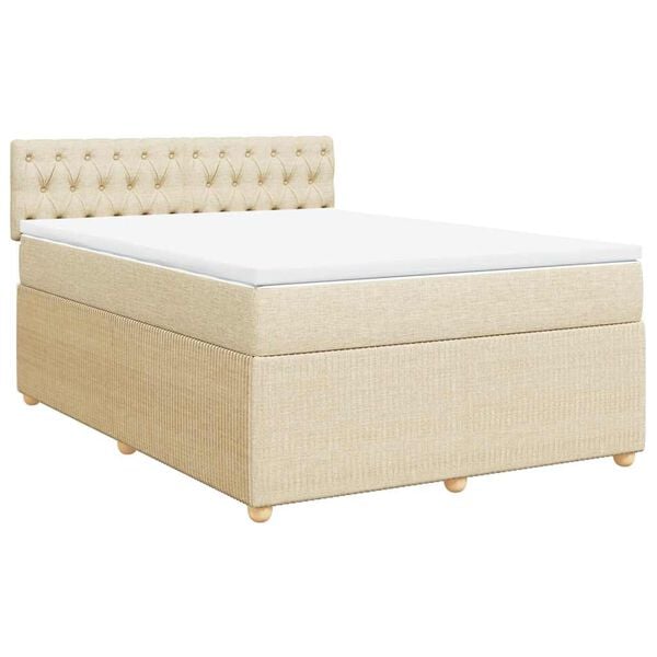 vidaXL Boxspringbett mit Matratze Creme 140x200 cm Stoff