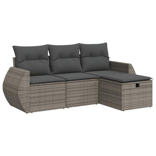 vidaXL 4-tlg. Garten-Sofagarnitur mit Kissen Grau Poly Rattan