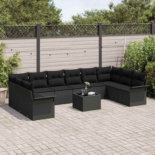 vidaXL Gartensofa-set mit Kissen 11 pcs Schwarz Poly-Rattan