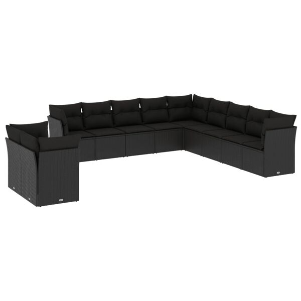 vidaXL 11-tlg. Garten-Sofagarnitur mit Kissen Schwarz Poly Rattan