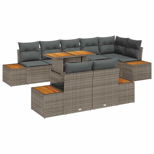 vidaXL Garten-Sofa-Set mit Speicher 9 pcs Grau Poly Rattan