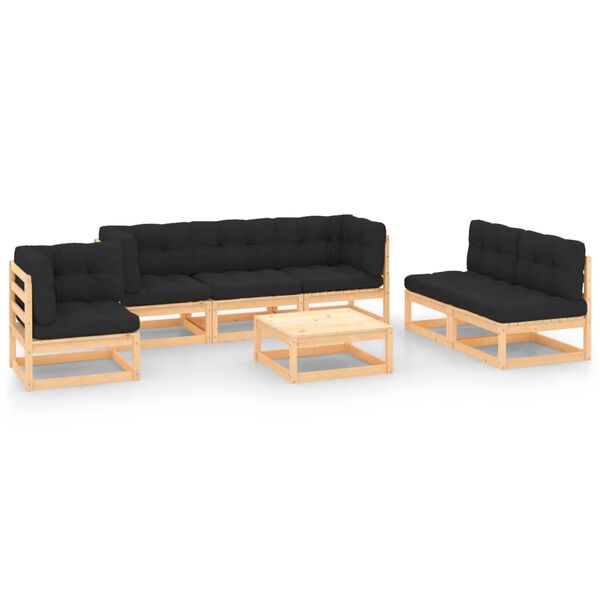 vidaXL 7-tlg. Garten-Lounge-Set mit Kissen Massivholz Kiefer