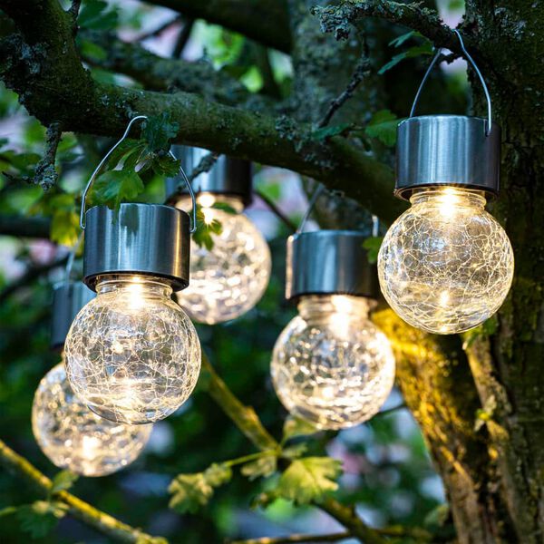 HI Solar-LED-Lichter zum Aufh&auml;ngen 5 Stk. Risse-Glas-Design