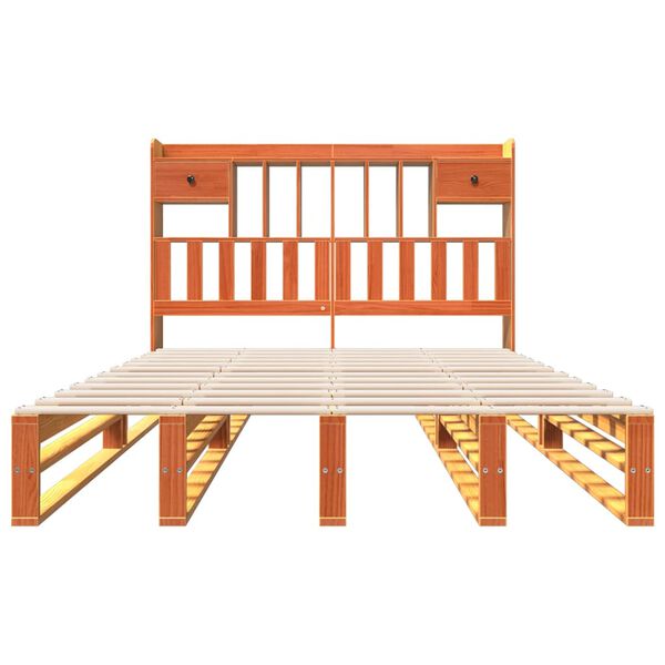vidaXL Massivholzbett mit Regal ohne Matratze Wachsbraun 140x200 cm