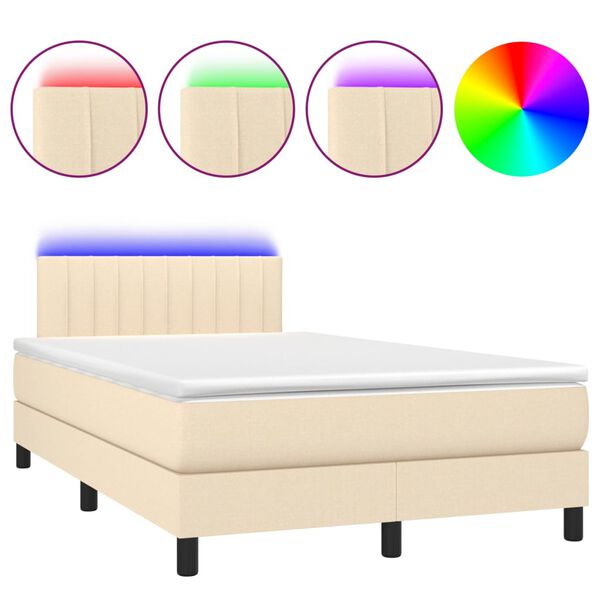 vidaXL Boxspringbett mit Matratze & LED Creme 120x190 cm Stoff